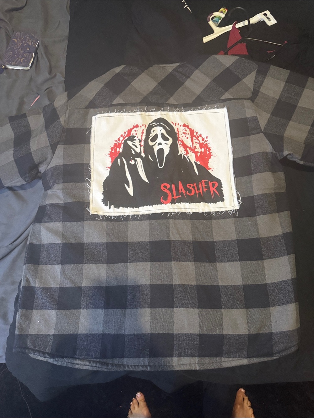 Ghost Face Black & Gray Plaid Hooded Performance Jacket size L worn once - Picture 7 of 13